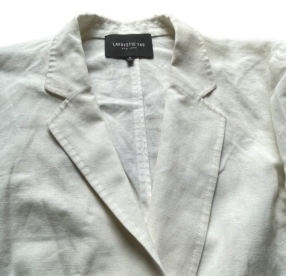 Lafayette 148 Blazer Womens Size 12 Off White Lightweight Linen Blend Jacket